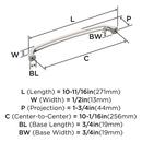 REVITALIZE 10-1/16 INCH  256MM  CENTER-TO-CENTER SATIN NICKEL CABINET PULL SN 