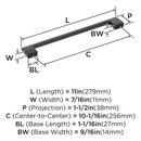 RIVA 10-1/16 INCH  256MM  CENTER-TO-CENTER MATTE BLACK CABINET PULL MABL 