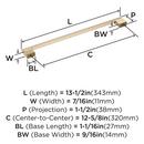 RIVA 12-5/8 INCH  320MM  CENTER-TO-CENTER GOLDEN CHAMPAGNE CABINET PULL GOCH 