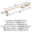 RIVA 12-5/8 INCH  320MM  CENTER-TO-CENTER CHAMPAGNE BRONZE CABINET PULL CHBR 