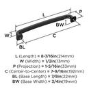 SURPASS 7-9/16 INCH  192MM  CENTER-TO-CENTER MATTE BLACK CABINET PULL MABL 