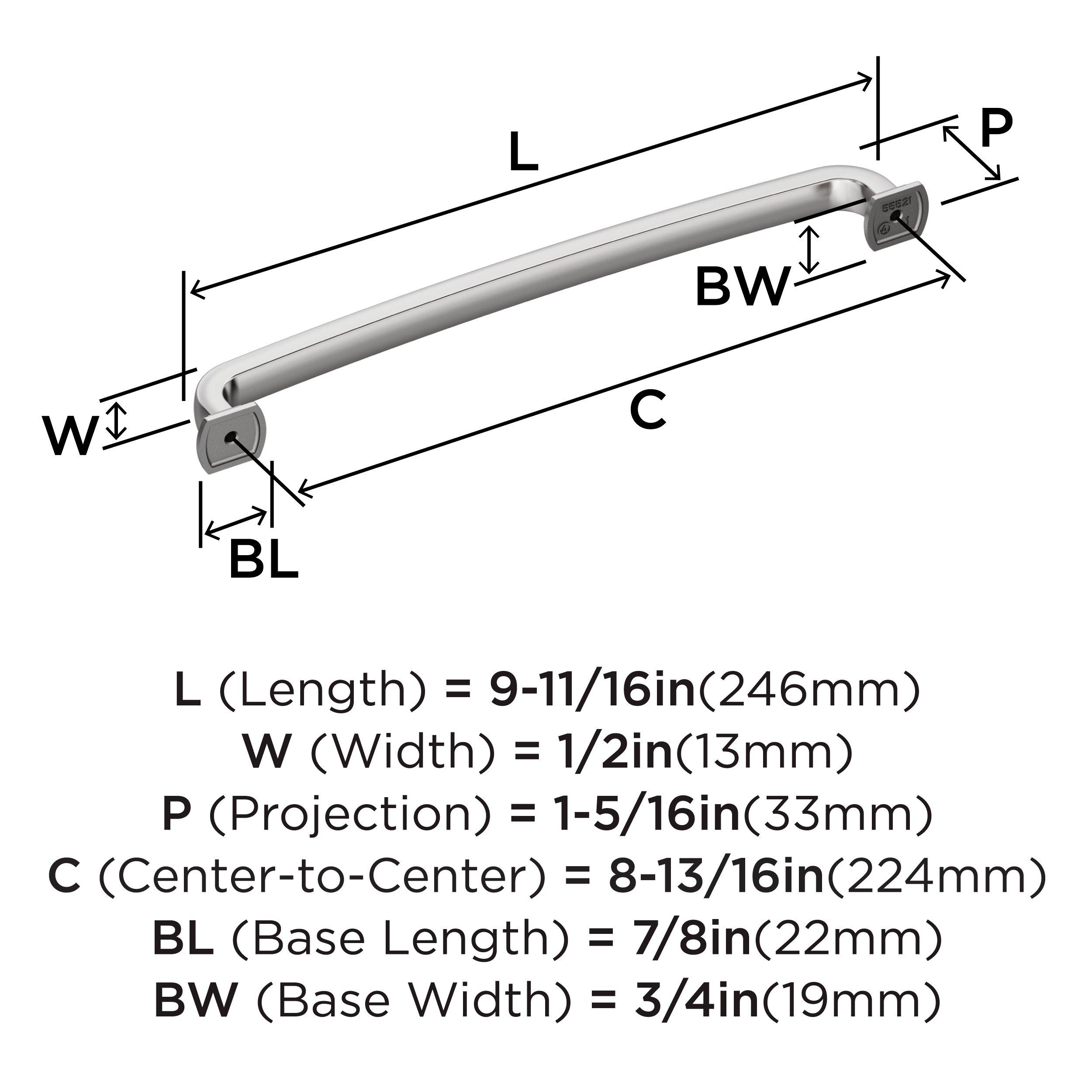 SURPASS 8-13/16 INCH  224MM  CENTER-TO-CENTER POLISHED CHROME CABINET PULL CP 