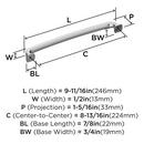 SURPASS 8-13/16 INCH  224MM  CENTER-TO-CENTER POLISHED CHROME CABINET PULL CP 
