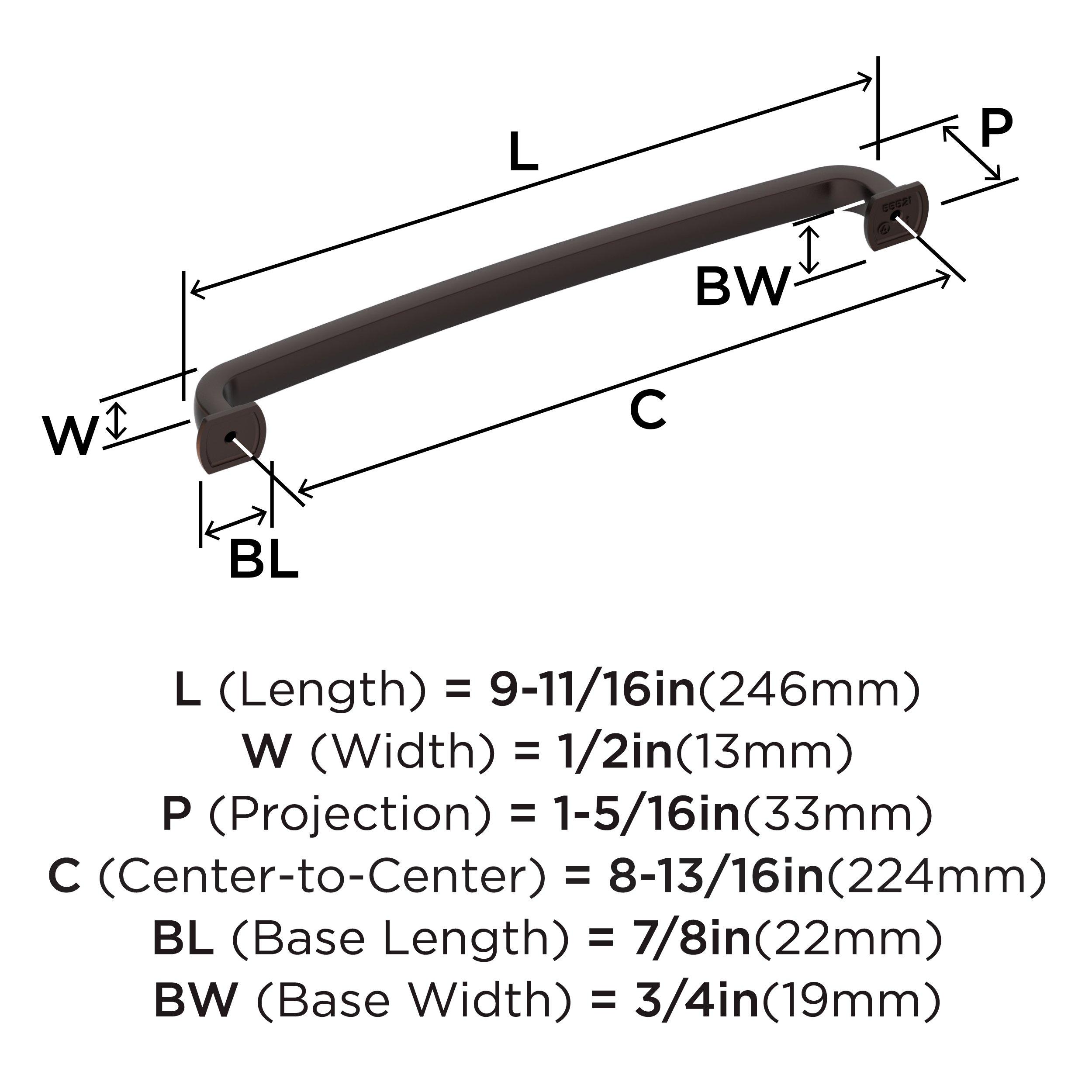 SURPASS 8-13/16 INCH  224MM  CENTER-TO-CENTER OIL-RUBBED BRONZE CABINET PULL ORBR 
