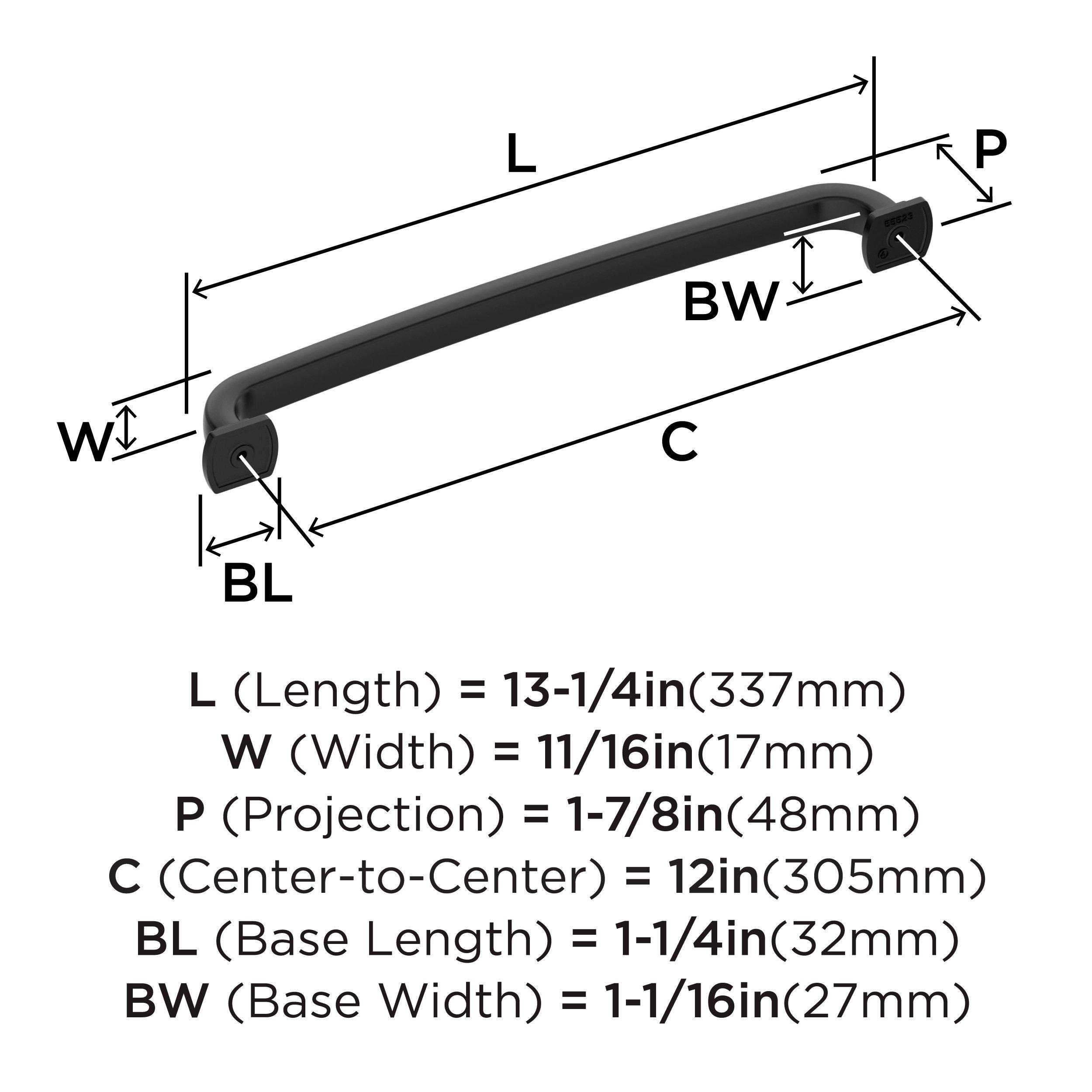 SURPASS 12 INCH  305MM  CENTER-TO-CENTER MATTE BLACK APPLIANCE PULL MABL 