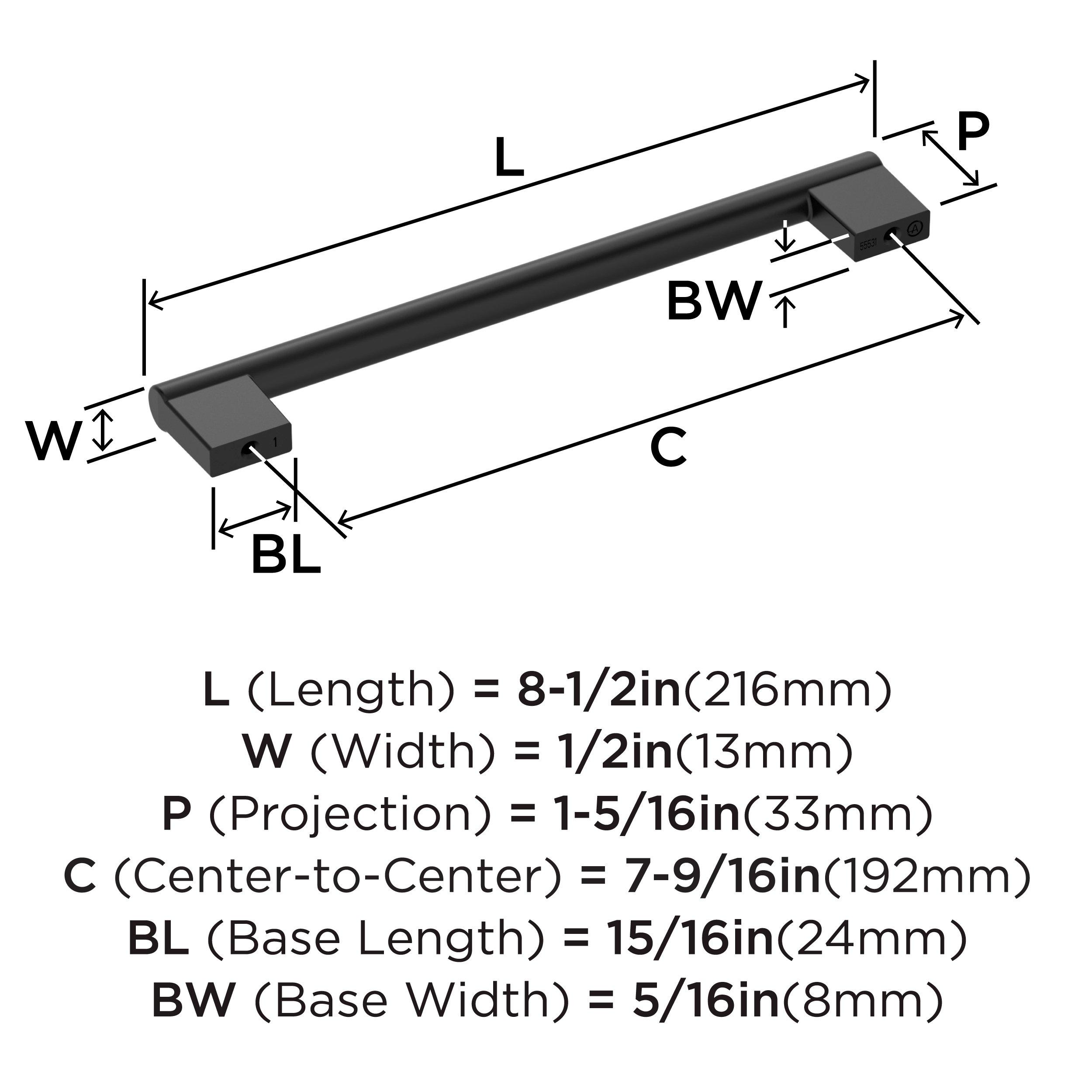 Amerock Matte Black 7-9/16 in. Center-to-Center Bar Pull 