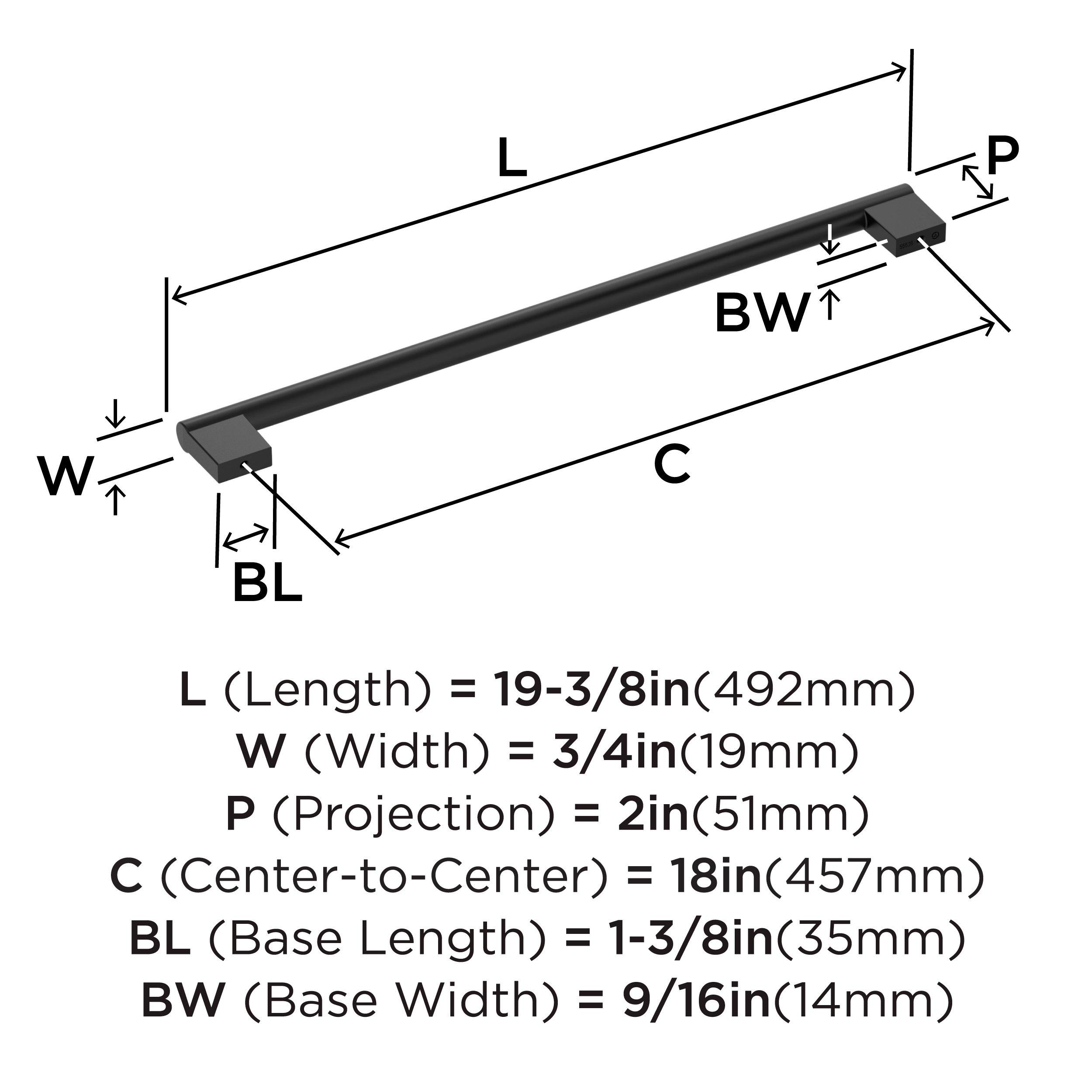 Amerock Matte Black 18 in. Center-to-Center Appliance Pull 
