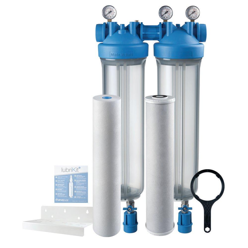 4.5 in. x 20 in. Dual Clear Sump Filter System with 1 in. NPT, Gauges, Drain Kits, Bracket, Wrench, CTO & ScaleArmor Cartridges 