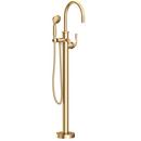 Single Handle Floor Mount Tub Filler with Handshower in Uncoated Polished Brass - Living (Trim Only)