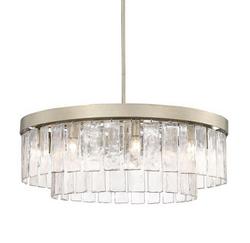 27 in. 9?Light Chandelier, White Gold with Hammered Water Glass Shade