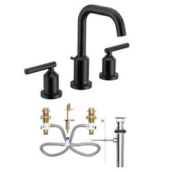 Two Handle Widespread Bathroom Sink Faucet in Matte Black (Valve Included)