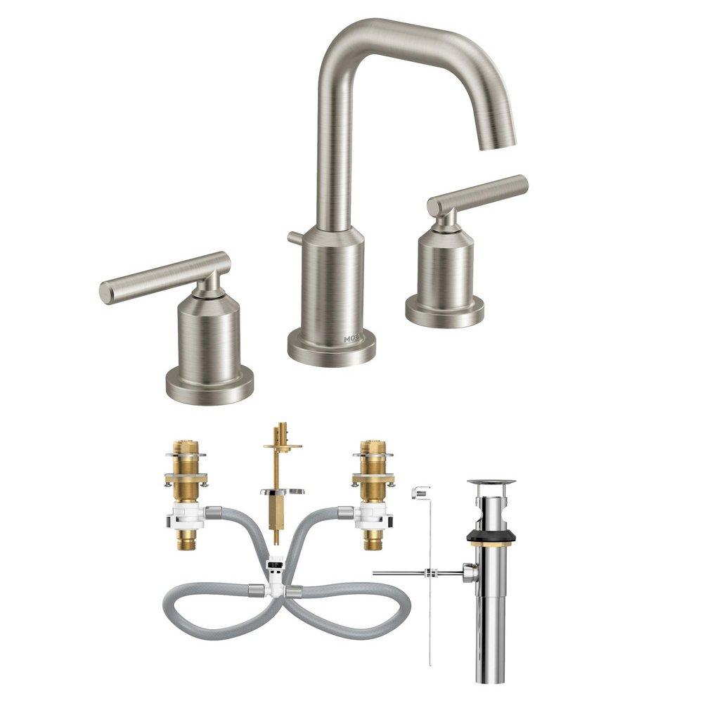 Moen Brushed Nickel Two Handle Widespread Bathroom Sink Faucet (Valve Included) 