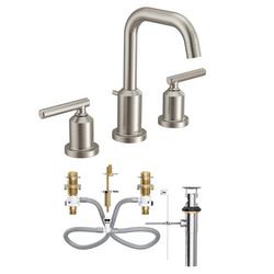Two Handle Widespread Bathroom Sink Faucet in Brushed Nickel (Valve Included)