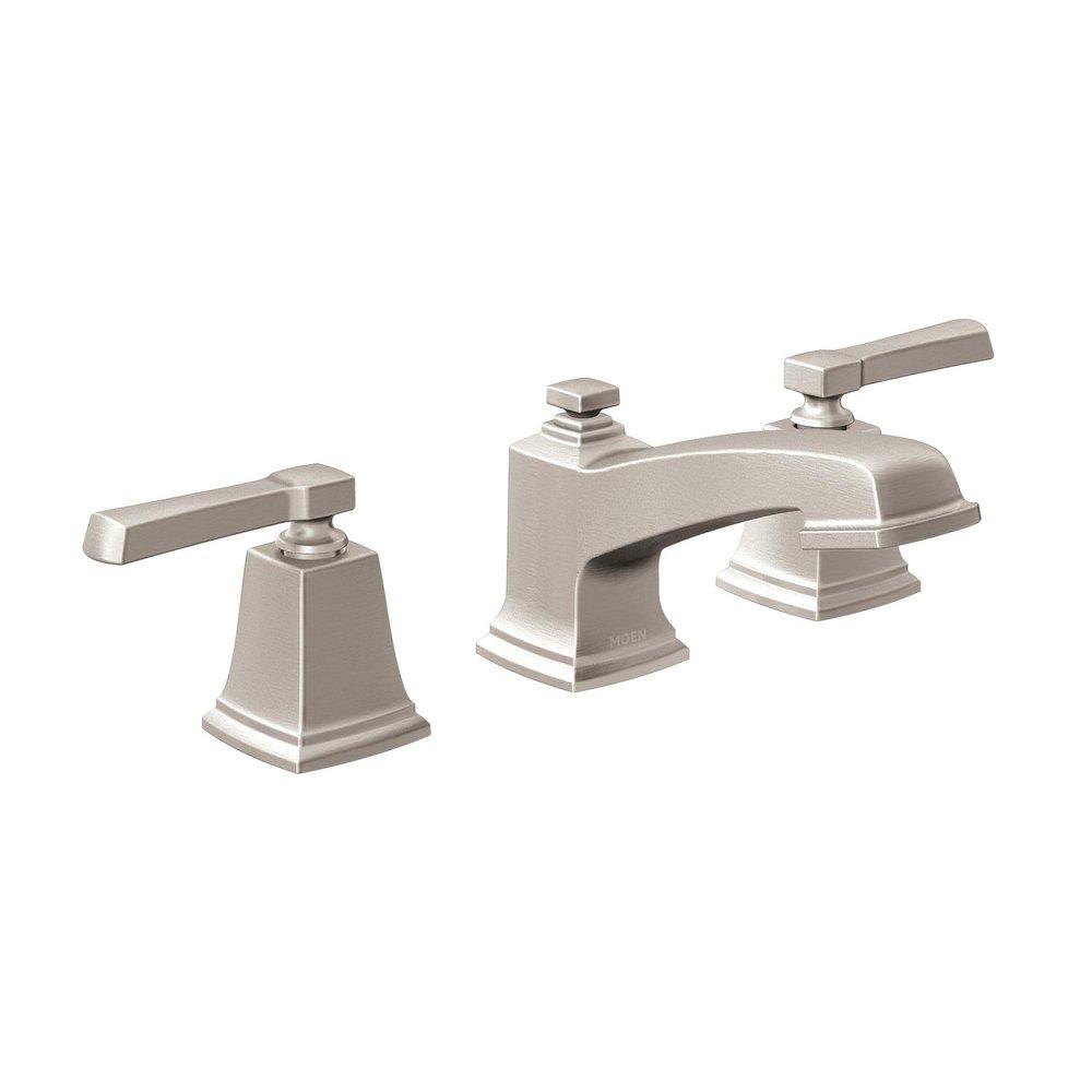Moen Spot Resist&trade; Brushed Nickel Two Handle Widespread Bathroom Sink Faucet (Valve Included) 