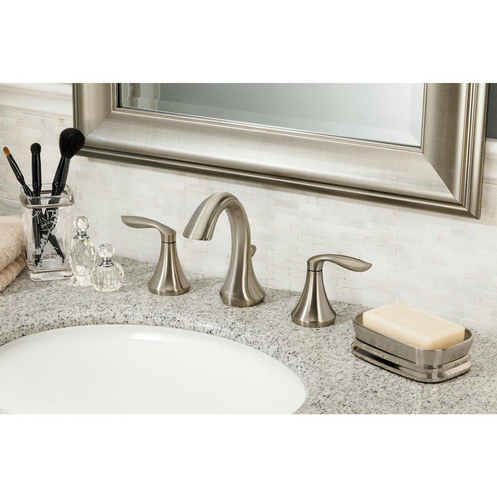 Moen Brushed Nickel Two Handle Widespread Bathroom Sink Faucet (Valve Included) 