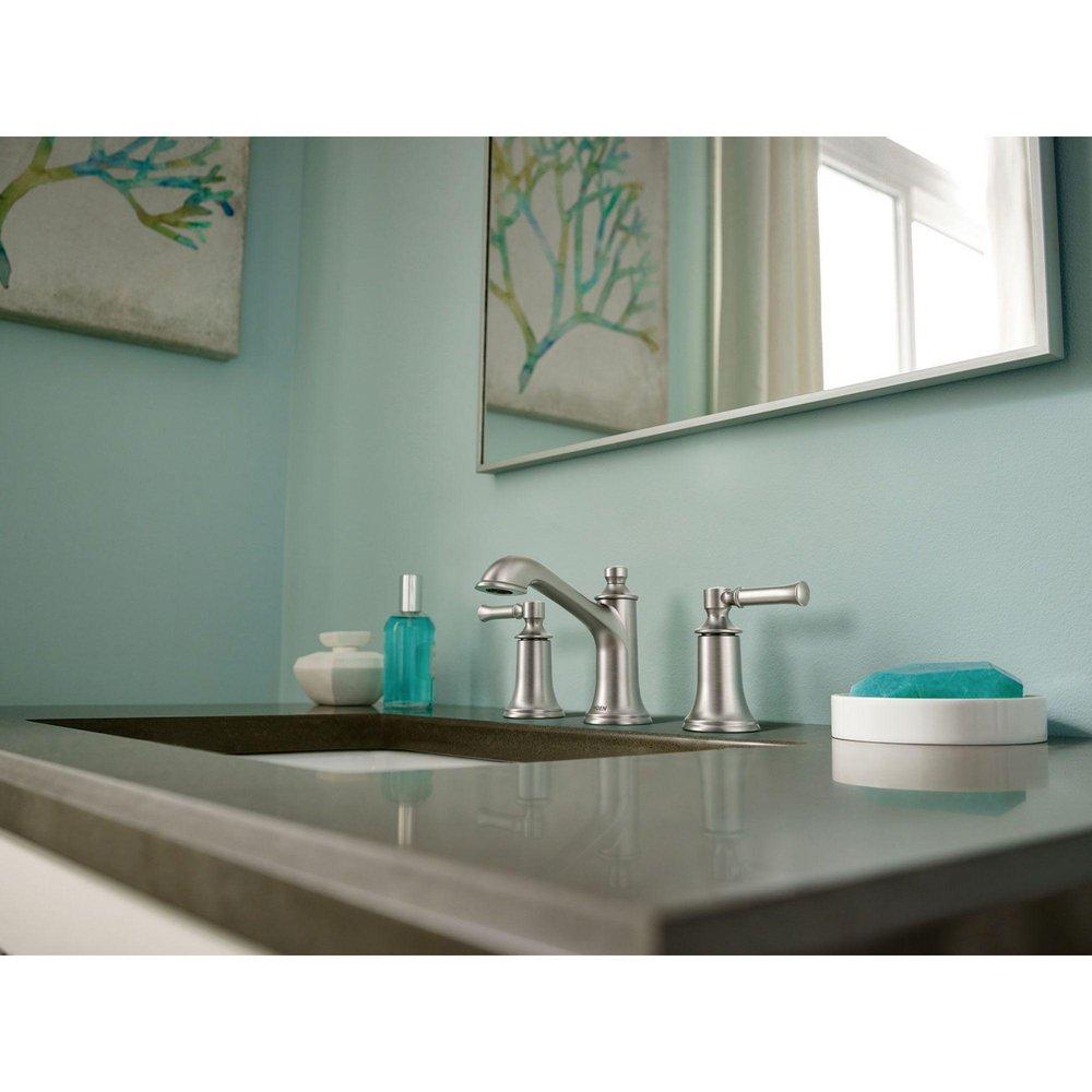 Moen Brushed Nickel Two Handle Widespread Bathroom Sink Faucet (Valve Included) 