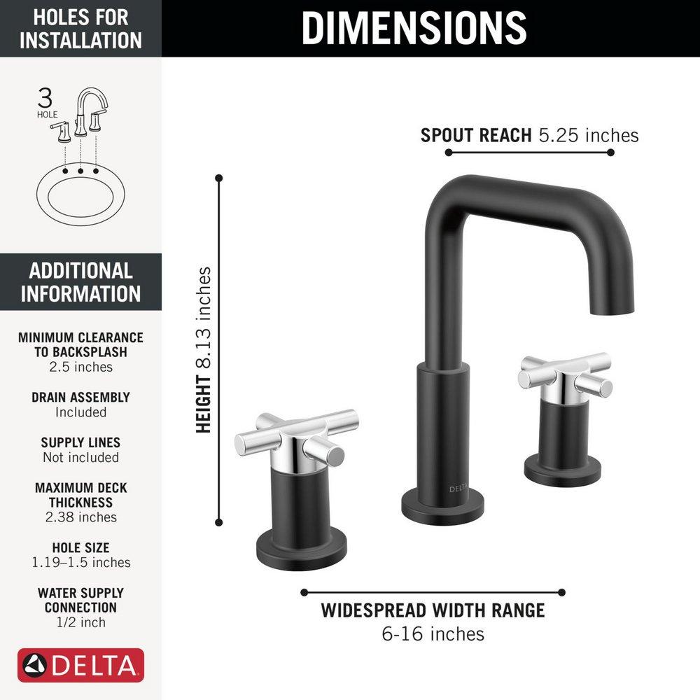 Two Handle Widespread Bathroom Sink Faucet in Matte Black/Chrome 