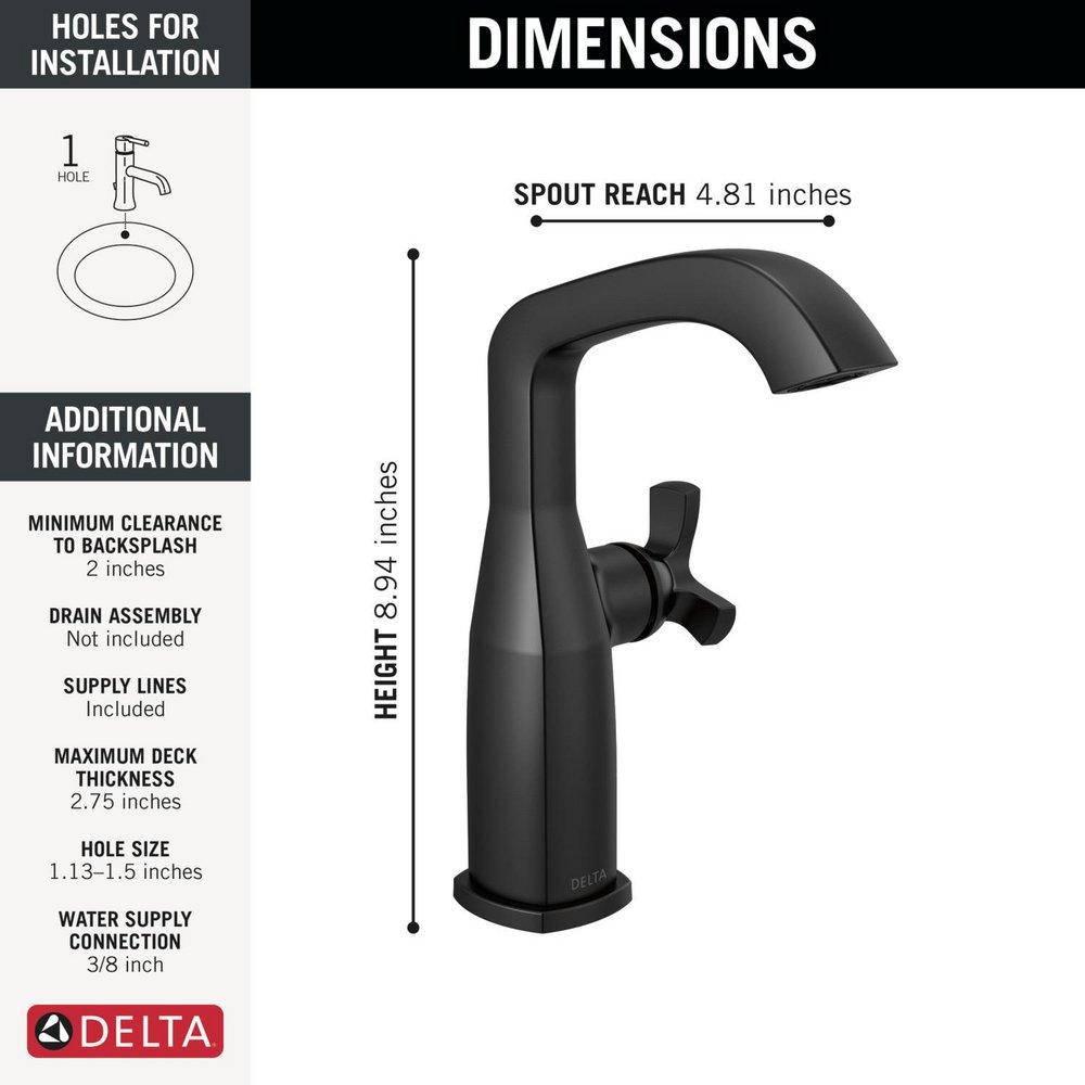 DELTA STRYKE SINGLE HANDLE MID HEIGHT BATHROOM FAUCET 