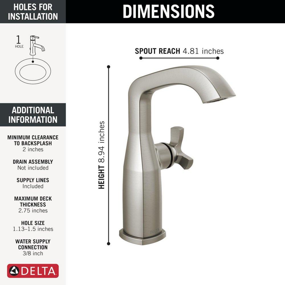 DELTA STRYKE SINGLE HANDLE MID HEIGHT BATHROOM FAUCET 
