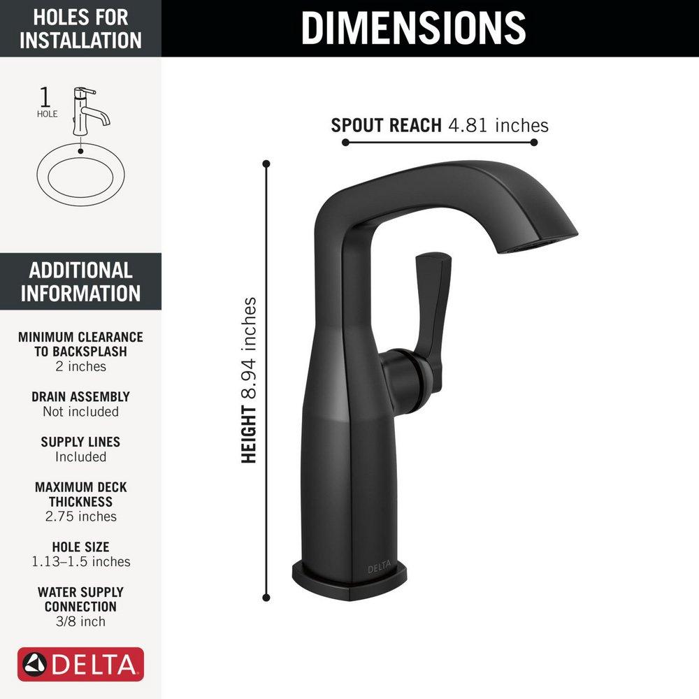 DELTA STRYKE SINGLE HANDLE MID HEIGHT BATHROOM FAUCET 