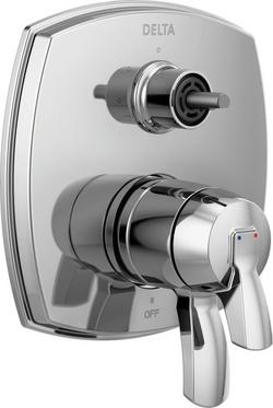 Three Handle Pressure Balancing Valve Trim with Integrated Diverter in Lumicoat&reg; Stainless (Diverter Handle Sold Separately)