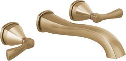 Two Handle Wall Mount Widespread Bathroom Sink Faucet in Lumicoat Champagne Bronze