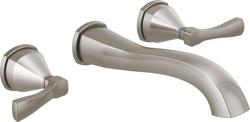 Two Handle Wall Mount Widespread Bathroom Sink Faucet in Lumicoat Stainless