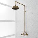 Two Handle Exposed Pipe Shower with Rainfall Showerhead in Aged Brass