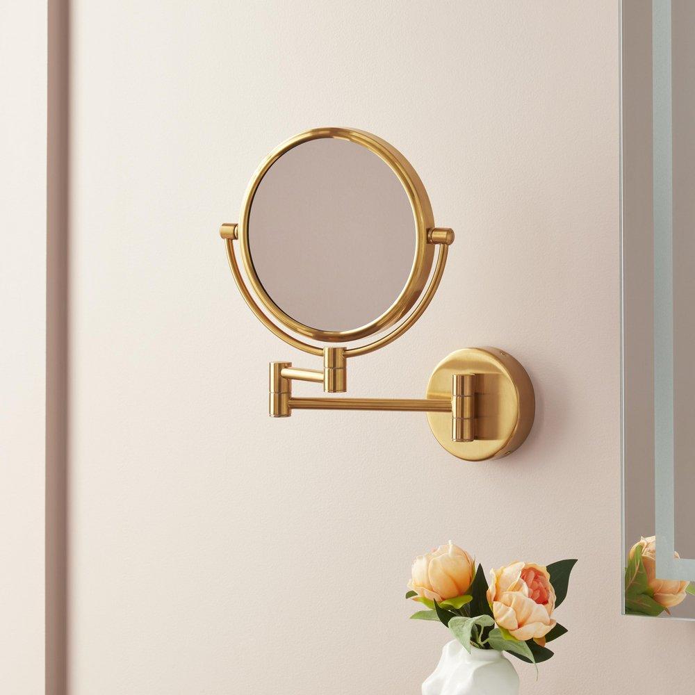 RAMANA MAGNIFYING DOUBLE-SIDED WALL-MOUNT MAKEUP MIRROR - BRUSHED GOLD 