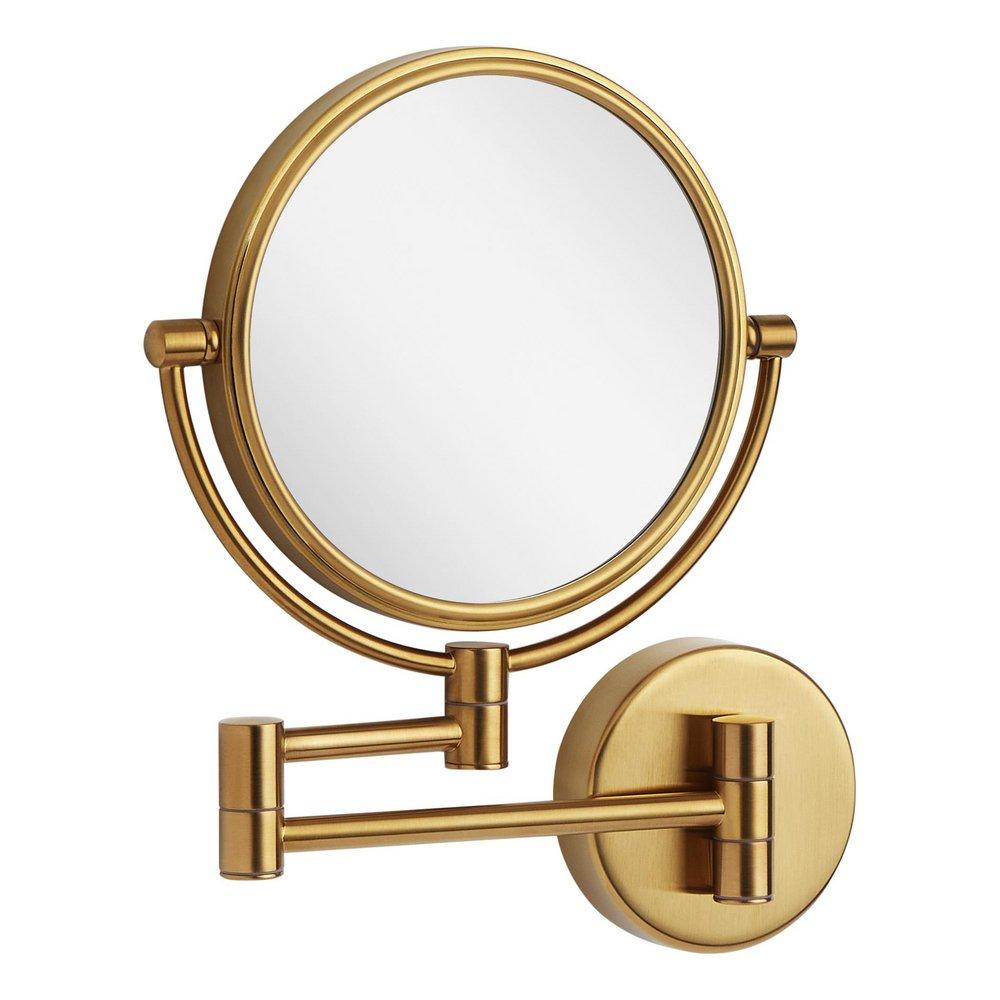 Double-Sided Wall Mount Magnifying Mirror in Brushed Gold 