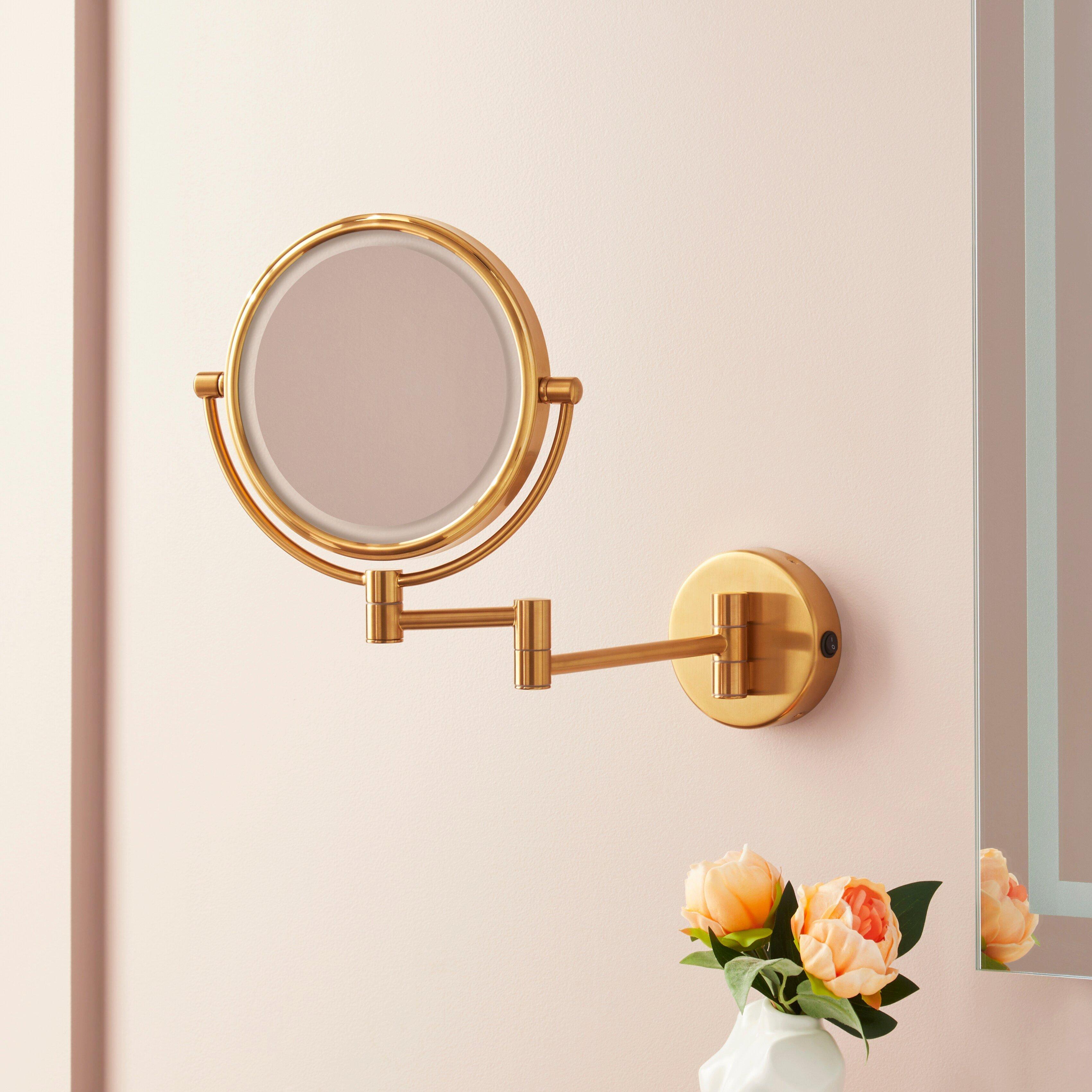 Double-Sided Wall Mount Magnifying Mirror in Brushed Gold 