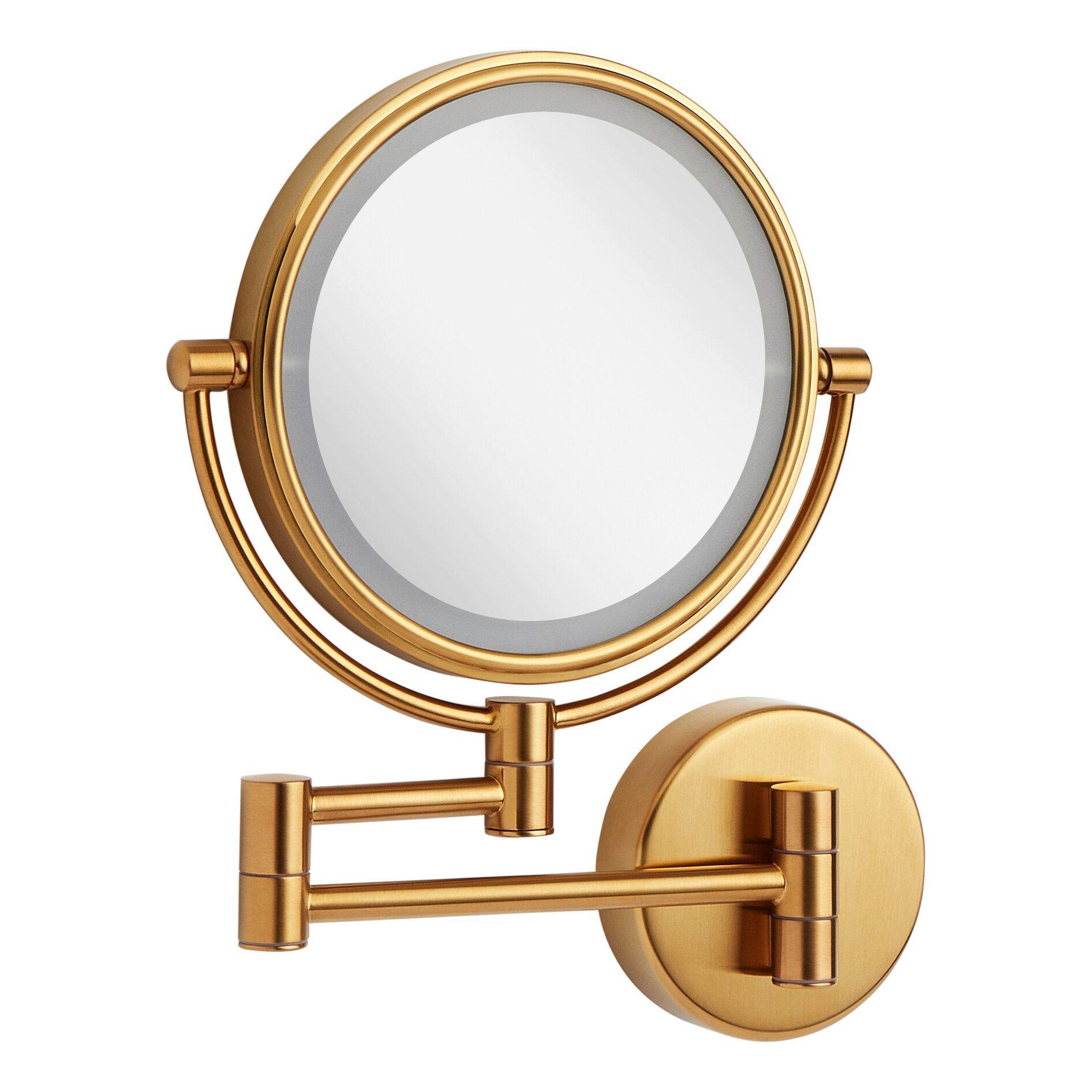 Double-Sided Wall Mount Magnifying Mirror in Brushed Gold 