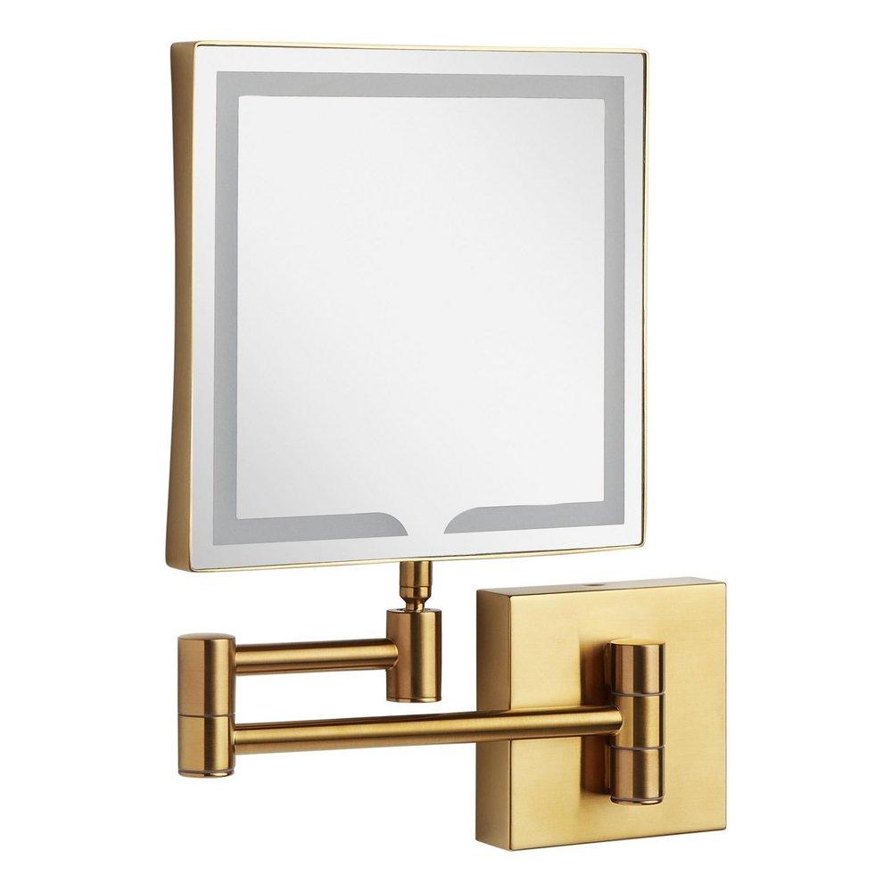 NORABEL MAGNIFYING DOUBLE-SIDED WALL-MOUNT LIGHTED MAKEUP MIRROR - BRUSHED GOLD 