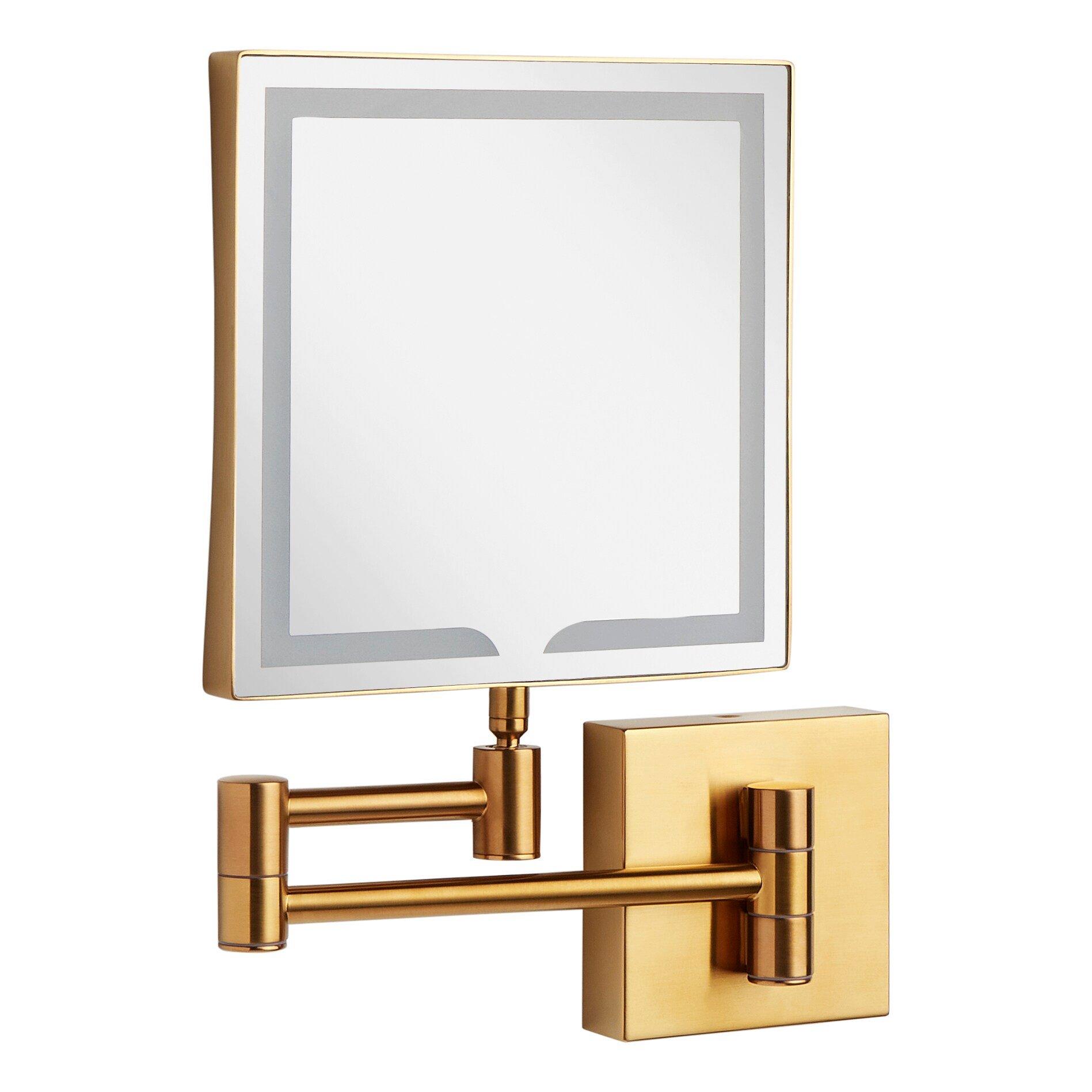 Double-Sided Wall Mount Magnifying Mirror in Brushed Gold 