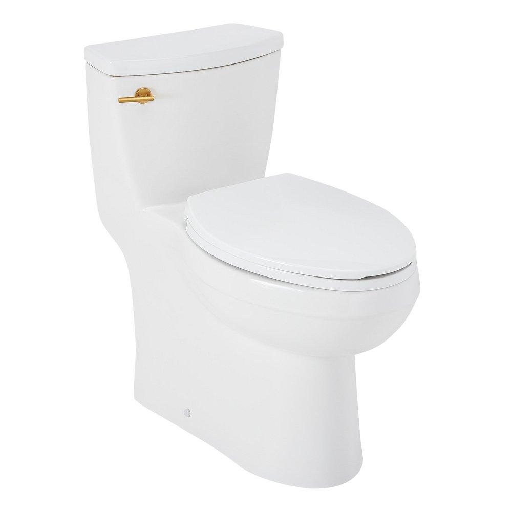 BRINSTEAD ONE-PIECE ELONGATED SKIRTED TOILET - BRUSHED GOLD HANDLE 