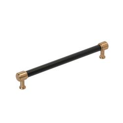 12 in. Center-to-Center Black Leather Appliance Pull in Brushed Gold
