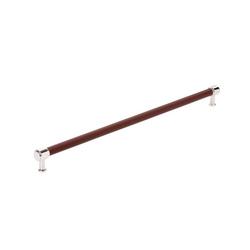 24 in. Center-to-Center Brown Leather Appliance Pull in Polished Nickel