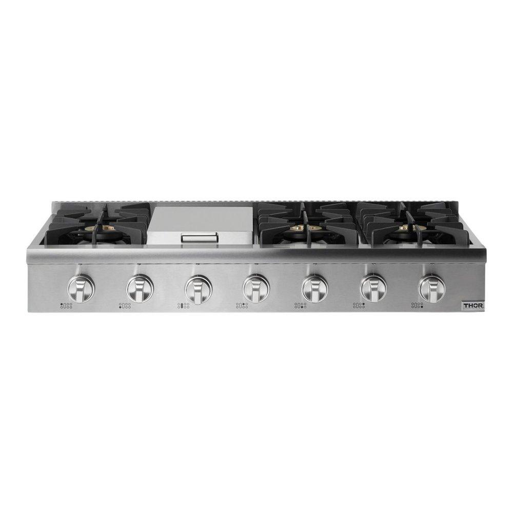 48 INCH 6-BURNER WITH GRIDDLE SEALED GAS RANGE TOP 