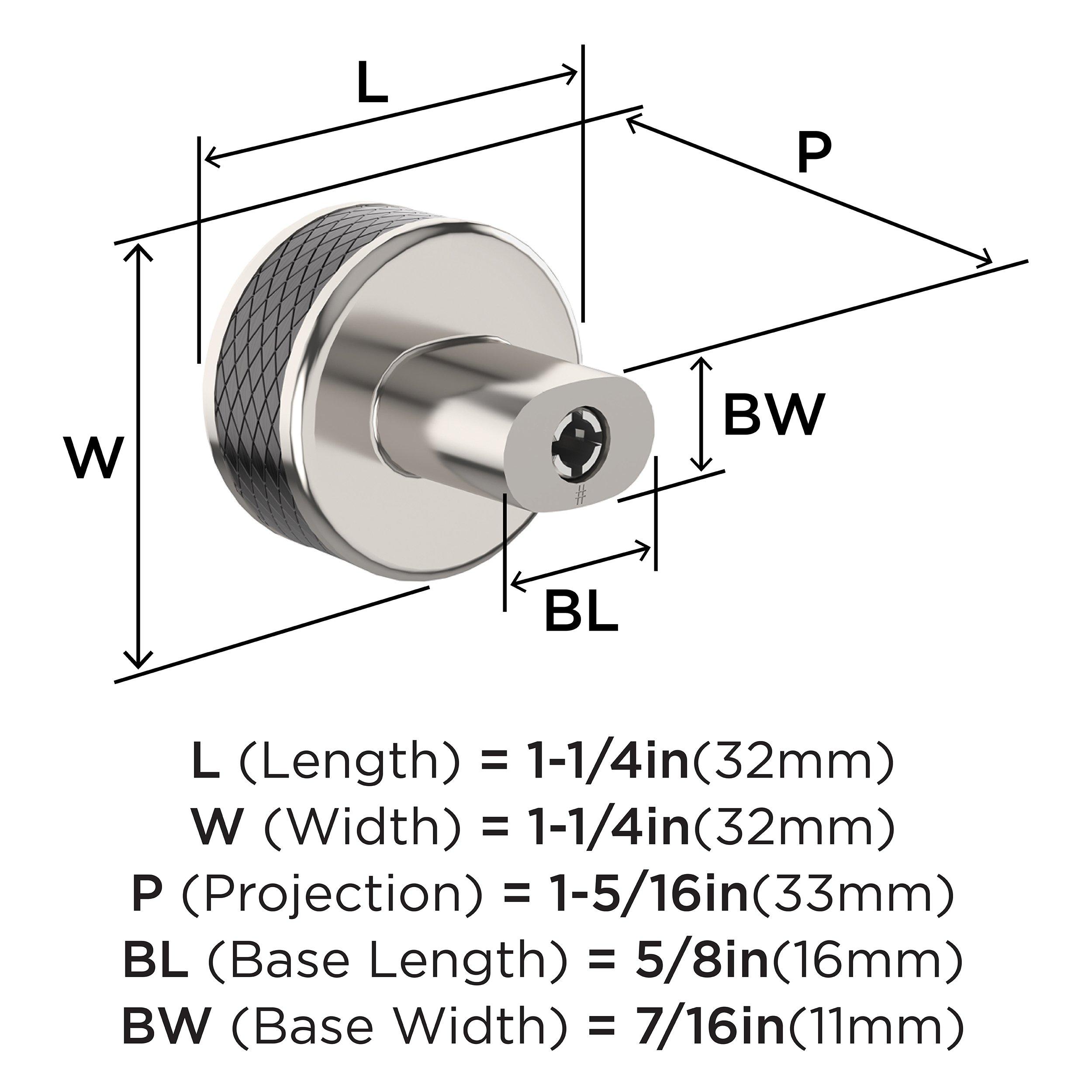 ESQUIRE 1-1/4 INCH  32MM  DIAMETER POLISHED NICKEL/GUNMETAL CABINET KNOB 