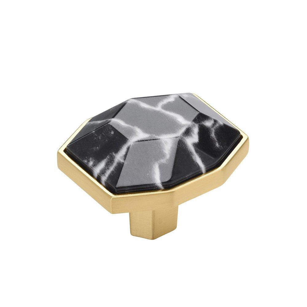 CARRIONE 1-5/8 INCH  41MM  LENGTH MARBLE BLACK/CHAMPAGNE BRONZE CABINET KNOB 