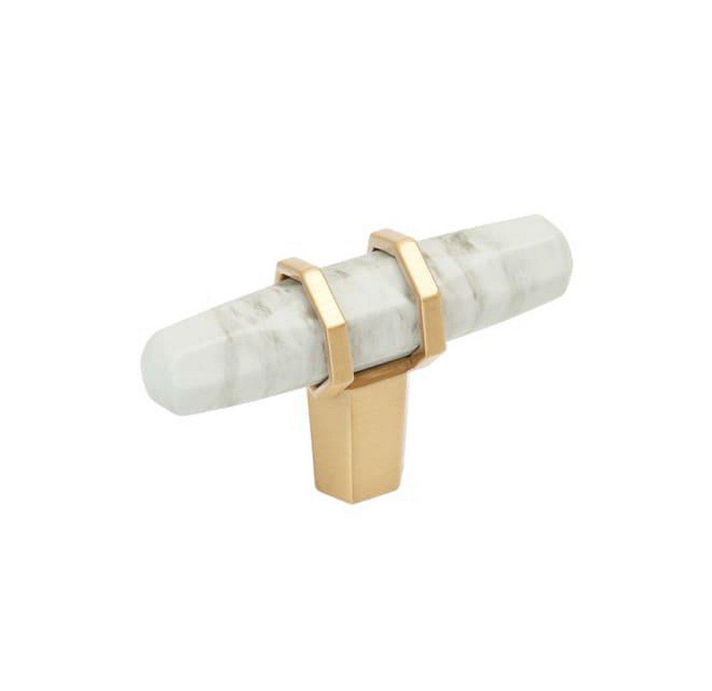 CARRIONE 2-1/2 INCH  64MM  LENGTH MARBLE WHITE/CHAMPAGNE BRONZE CABINET KNOB 