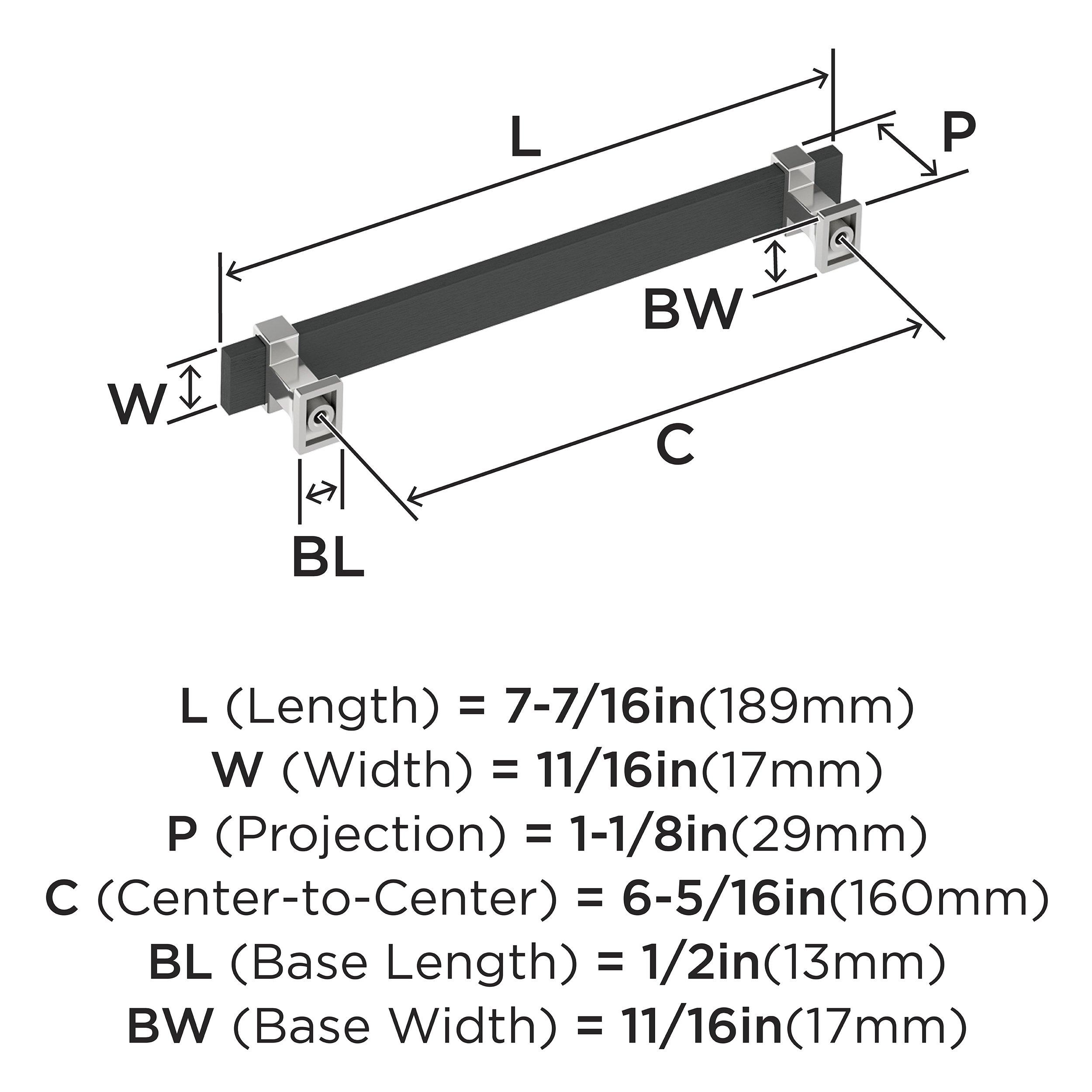 OVERTON 6-5/16 INCH  160MM  CENTER-TO-CENTER BRUSHED MATTE BLACK/POLISHED CHROME CABINET PULL 