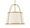 20W 4-Light 24.5in. Wide Drum Chandelier with Off?White Linen Shade in Lacquered Dark Brass