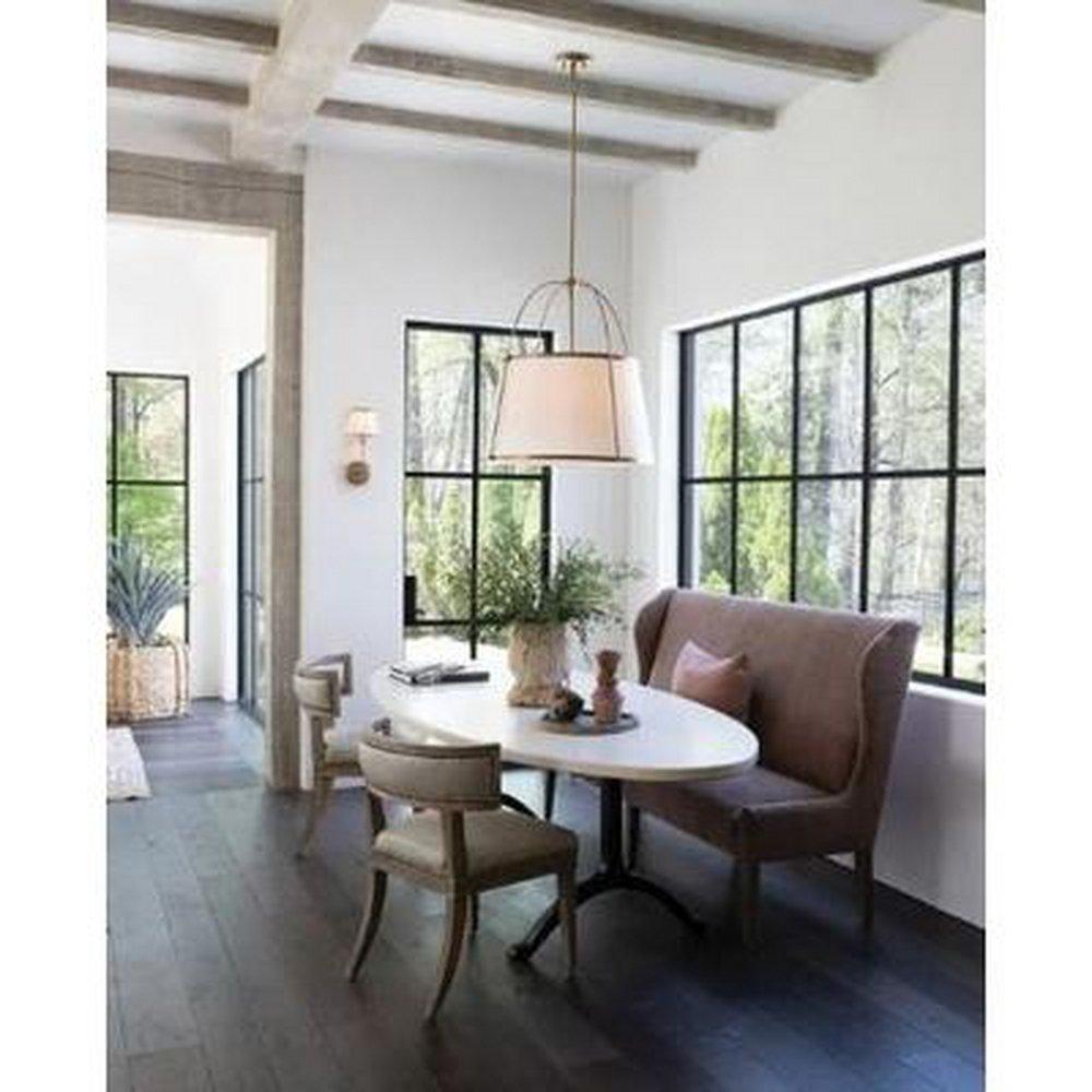 20W 4-Light 24.5in. Wide Drum Chandelier with Off?White Linen Shade in Lacquered Dark Brass 