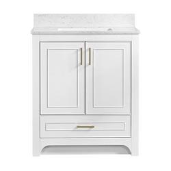 30 in. Single Basin Vanity Set in Bright White with 3/4" Marble Stone Composite Top, Rectangular Sink, USB Port, and Electrical Outlet