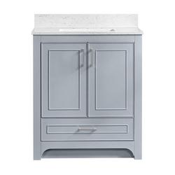 30 in. Single Basin Vanity Set in Soft Blue with 3/4" Marble Stone Composite Top, Rectangular Sink, USB Port, and Electrical Outlet
