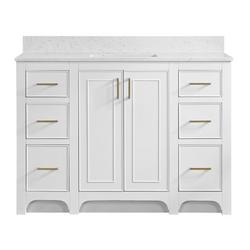48 in. Single Basin Vanity Set in Bright White with 3/4" Marble Stone Composite Top, Rectangular Sink, USB Port, and Electrical Outlet