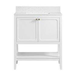 30 in. Single Basin Vanity Set in Bright White with 3/4" Marble Stone Composite Top, Rectangular Sink, USB Port, and Electrical Outlet