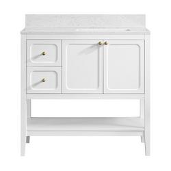 36 in. Single Basin Vanity Set in Bright White with 3/4" Marble Stone Composite Top, Rectangular Sink, USB Port, and Electrical Outlet