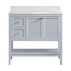 36 in. Single Basin Vanity Set in Soft Blue with 3/4" Marble Stone Composite Top, Rectangular Sink, USB Port, and Electrical Outlet
